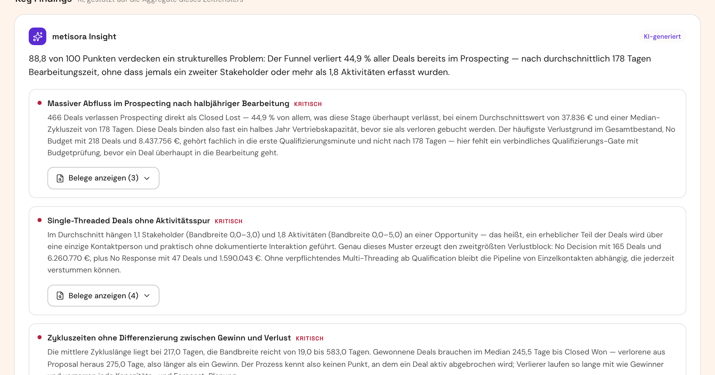 Key Findings, von metisora geschrieben, jede mit den Datensätzen dahinter verknüpft